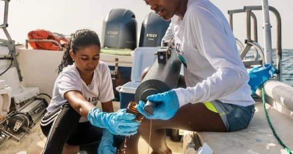 Especialista CEAC toma muestras durante Expedición Bojeo a Cuba